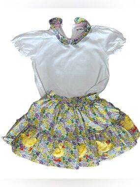 Mini Boden White Tee & Floral Duck Skirt Kids Matching Set